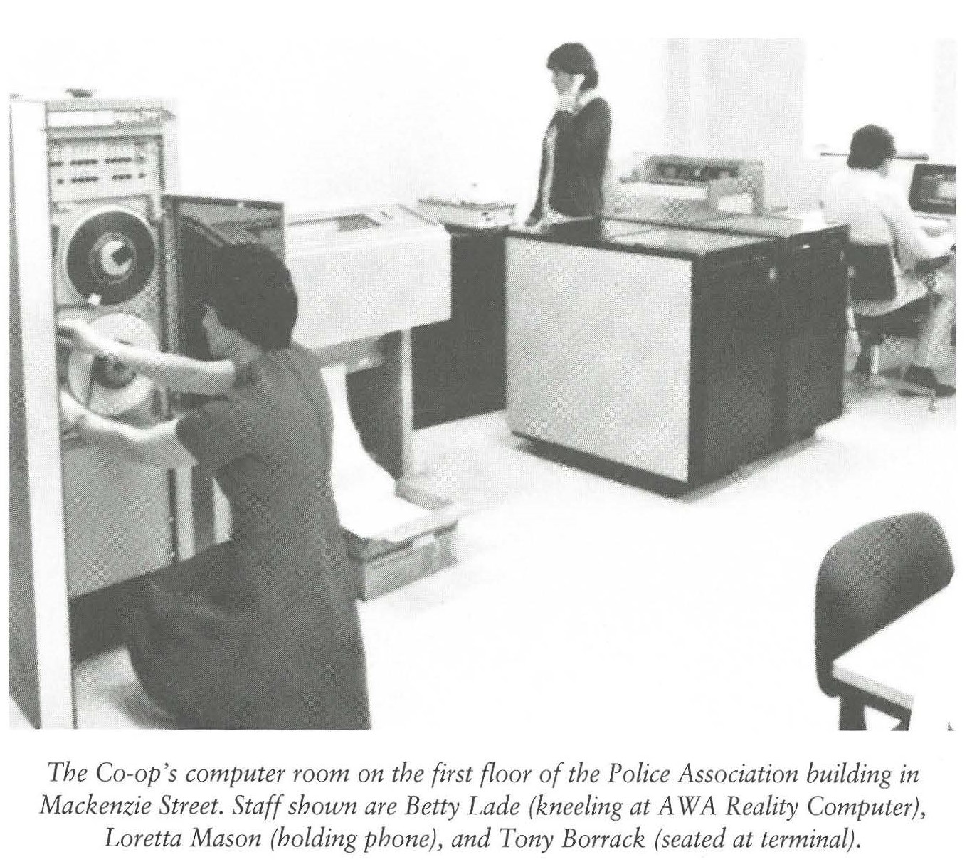 A photo of the Police Credit Co-op (now BankVic)'s first computer, an AWA Reality Computer, which cost $250,000 at the time.