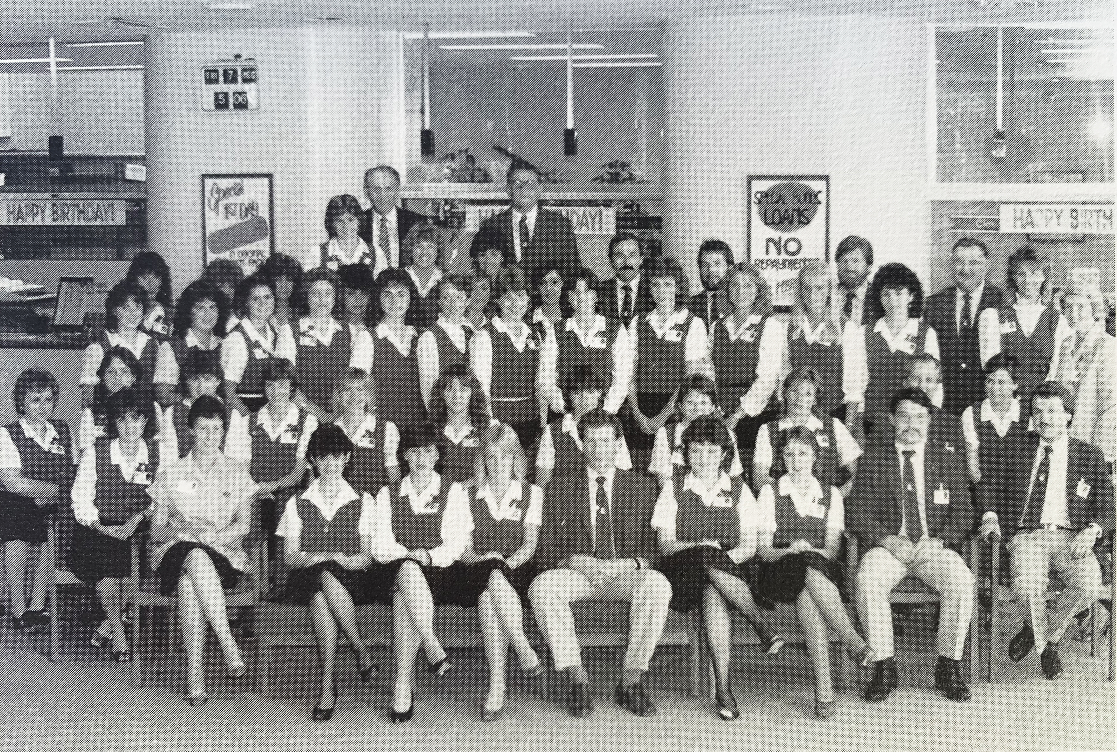 A photo of staff from the Police Credit Co-op (now BankVic)'s staff team at the time of the 10 year anniversary.