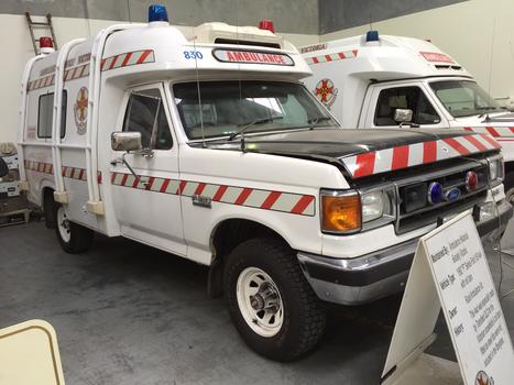 A photo of an ambulance in the early 1990s in Victoria.