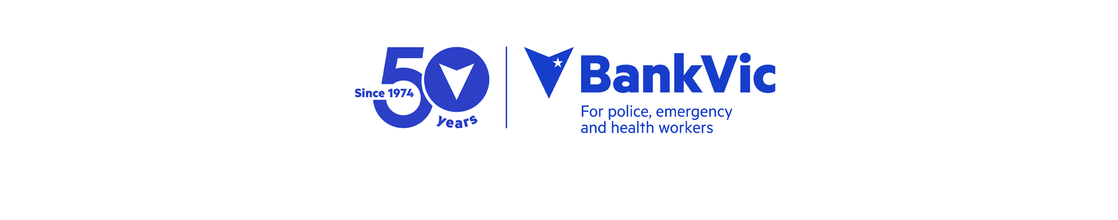 BankVic logo and 50 years celebration logo.